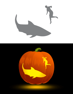 Shark With Swimmer Pumpkin Stencil