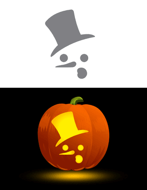 Shocked Snowman Face With Top Hat Pumpkin Stencil