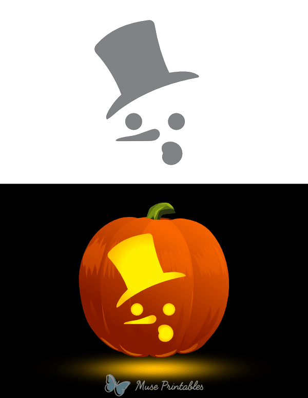 Shocked Snowman Face With Top Hat Pumpkin Stencil