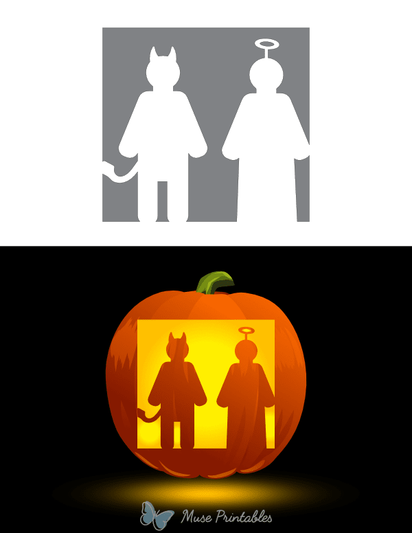 Simple Angel and Demon Pumpkin Stencil