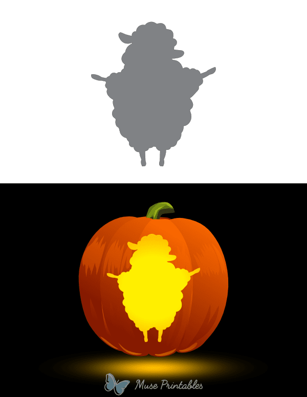 Simple Cartoon Sheep Pumpkin Stencil