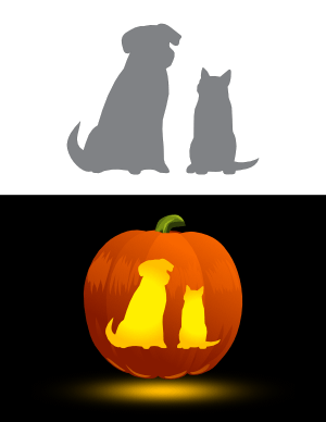 Simple Cat and Dog Pumpkin Stencil