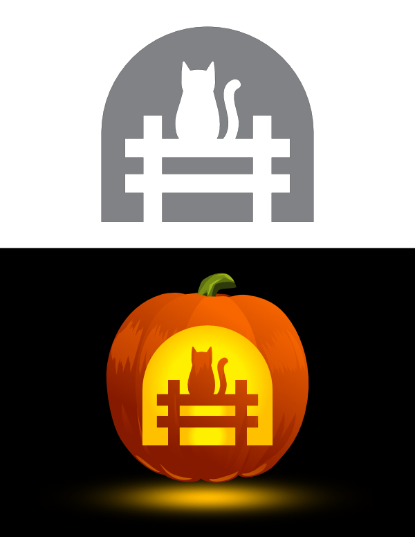 Simple Cat and Fence Pumpkin Stencil