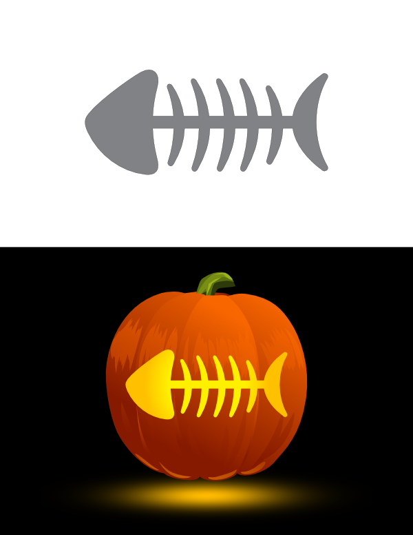 Simple Fish Skeleton Pumpkin Stencil