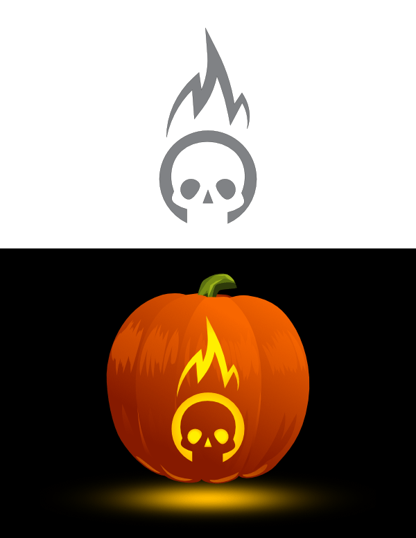 Printable Simple Flaming Skull Pumpkin Stencil