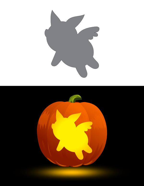 Simple Flying Pig Pumpkin Stencil