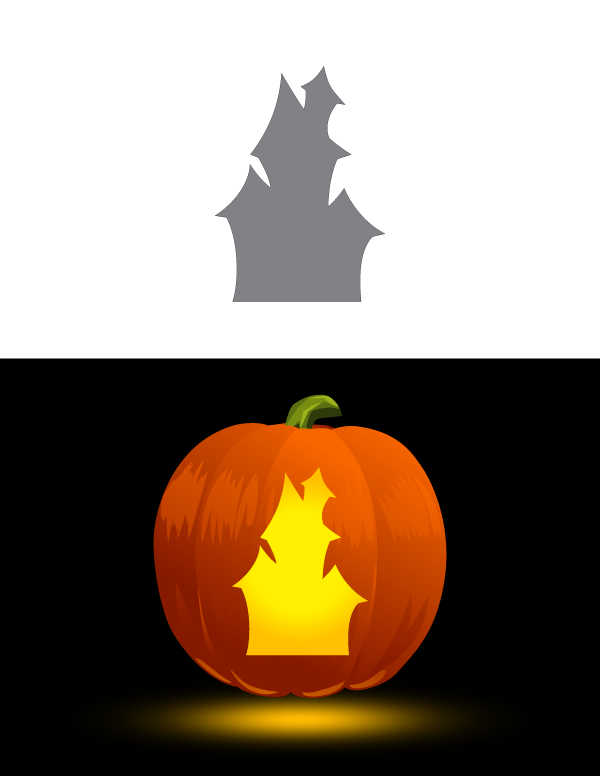 Printable Simple Haunted House Pumpkin Stencil