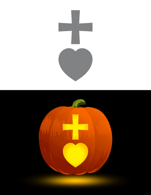 Simple Heart and Cross Pumpkin Stencil
