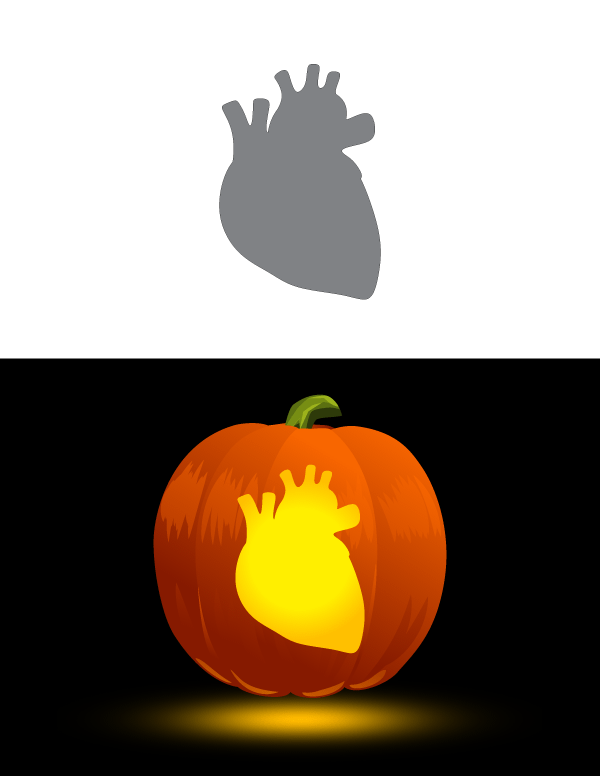Printable Simple Human Heart Pumpkin Stencil