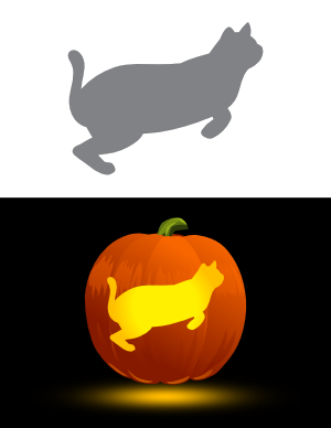 Simple Jumping Cat Pumpkin Stencil