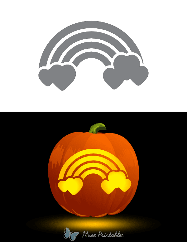 Simple Rainbow and Hearts Pumpkin Stencil