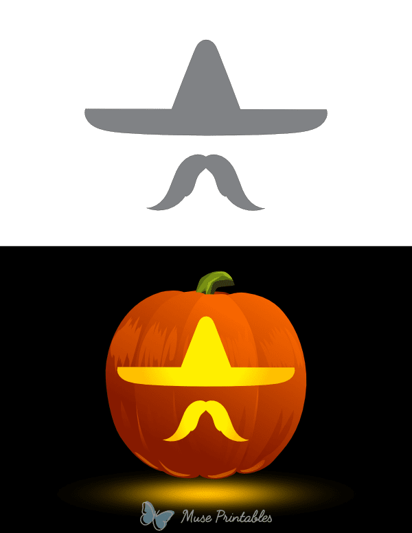 Simple Sombrero and Mustache Pumpkin Stencil