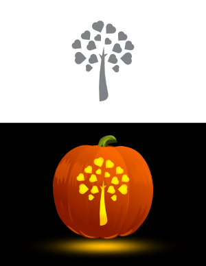 Simple Tree With Heart Leaves Pumpkin Stencil