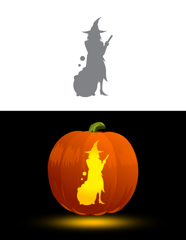 Printable Simple Witch And Cauldron Pumpkin Stencil