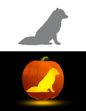 Sitting Arctic Fox Pumpkin Stencil