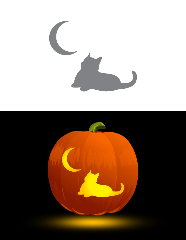 Printable Sitting Cat and Moon Pumpkin Stencil
