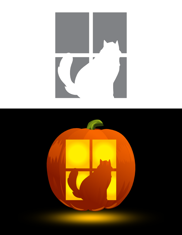Printable Sitting Cat in Window Pumpkin Stencil