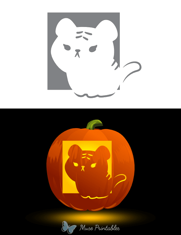 Sitting Cute Tiger Pumpkin Stencil