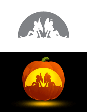 Sitting Female Angel and Devil Pumpkin Stencil