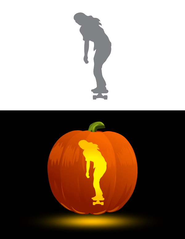 Printable Skateboarding Woman Pumpkin Stencil