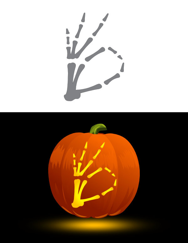 Skeleton Hand Okay Sign Pumpkin Stencil