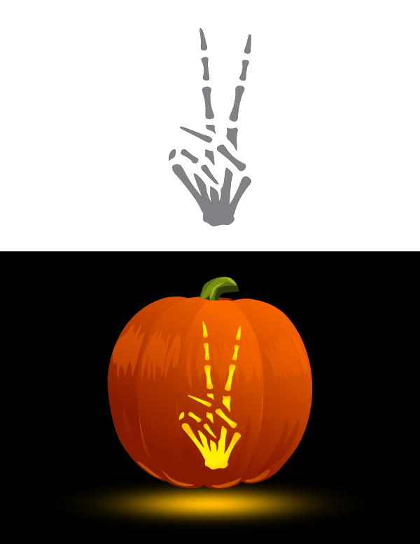 Printable Skeleton Hand Peace Sign Pumpkin Stencil