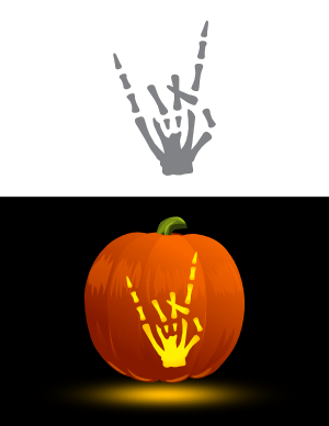 Skeleton Hand Sign of the Horns Pumpkin Stencil