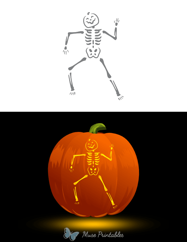 Skeleton With Pumpkin Head Pumpkin Stencil