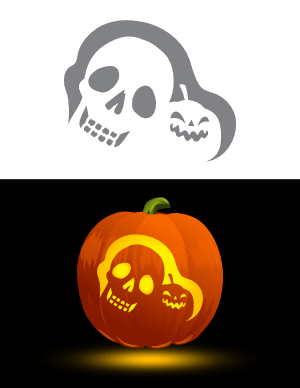 Skull and Jack-o'-lantern Pumpkin Stencil