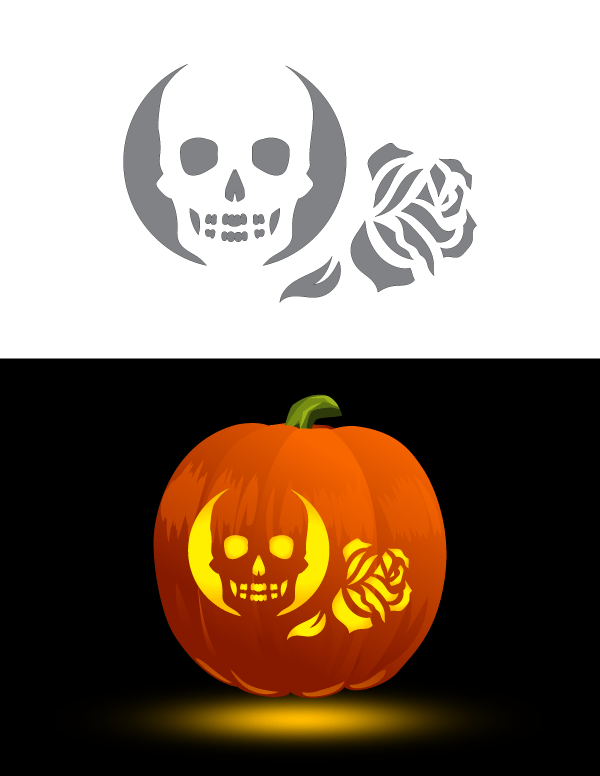 Printable Skull and Rose Pumpkin Stencil