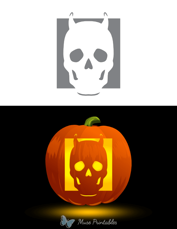 Skull With Horns Pumpkin Stencil