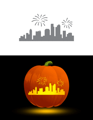 Skyline and Fireworks Pumpkin Stencil