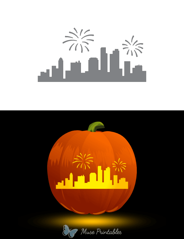 Skyline and Fireworks Pumpkin Stencil