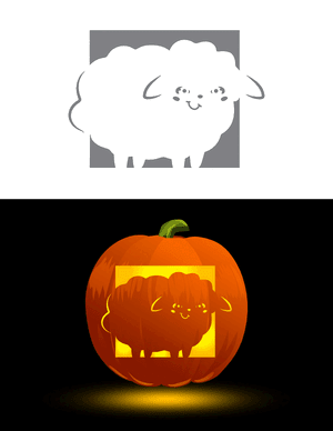 Smiling Cute Sheep Pumpkin Stencil