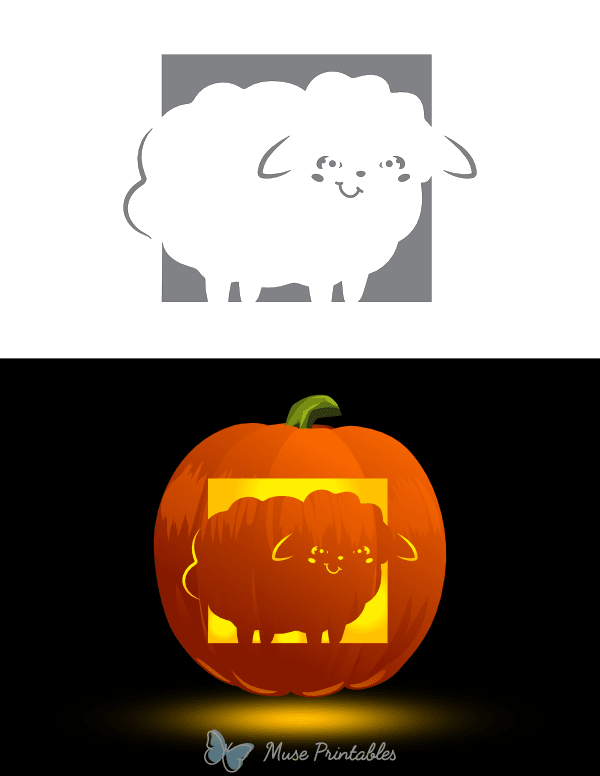 Smiling Cute Sheep Pumpkin Stencil