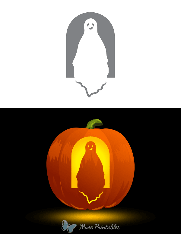 Smiling Ghost With Teeth Pumpkin Stencil