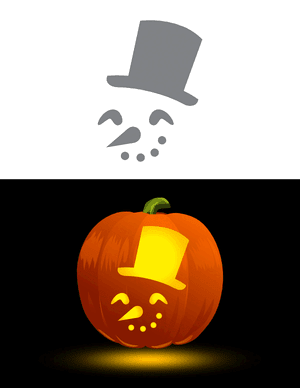 Smiling Snowman Face With Top Hat Pumpkin Stencil