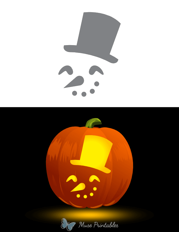 Smiling Snowman Face With Top Hat Pumpkin Stencil