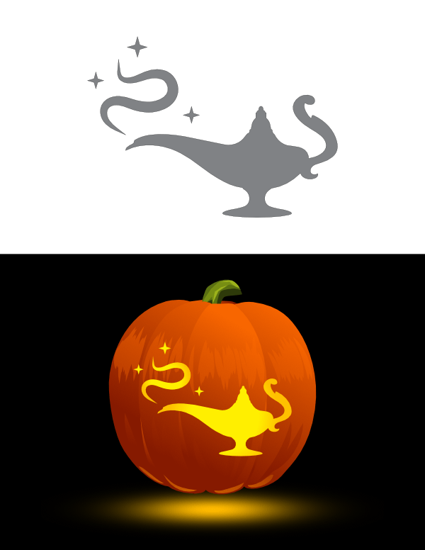 Printable Smoking Genie Lamp With Stars Pumpkin Stencil