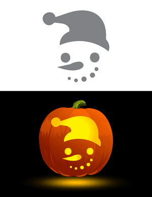 Snowman Face With Santa Hat Pumpkin Stencil