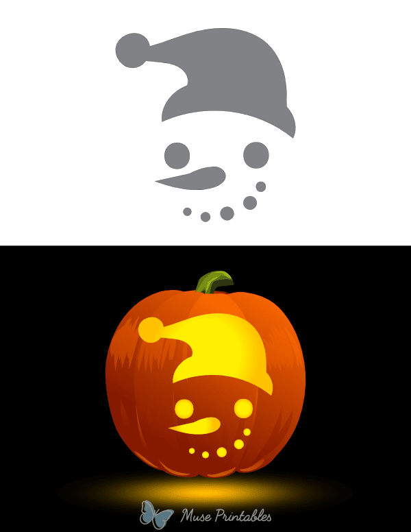 Snowman Face With Santa Hat Pumpkin Stencil