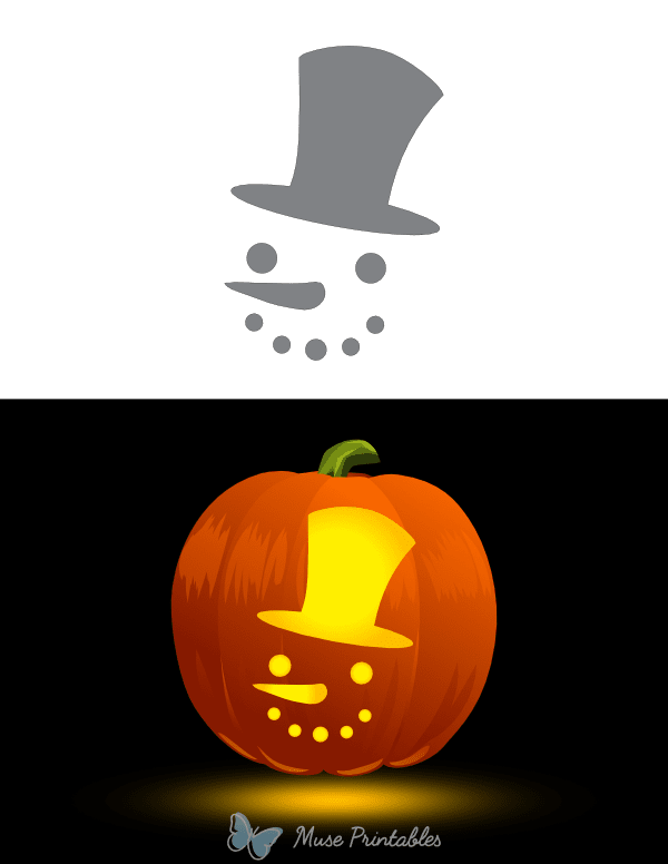 Snowman Face With Top Hat Pumpkin Stencil