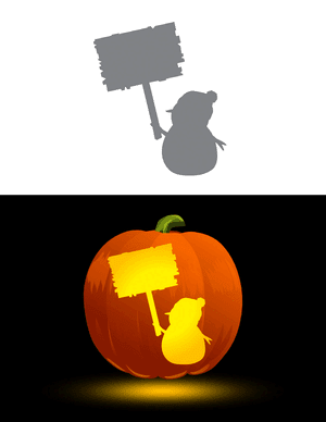 Snowman Holding Sign Pumpkin Stencil