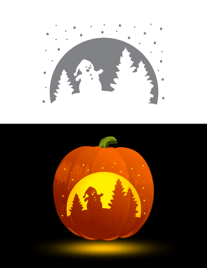 Snowman in a Snowy Scene Pumpkin Stencil
