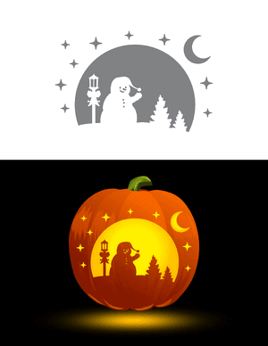Snowman Night Scene Pumpkin Stencil