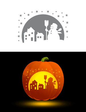 Snowman Scene Pumpkin Stencil