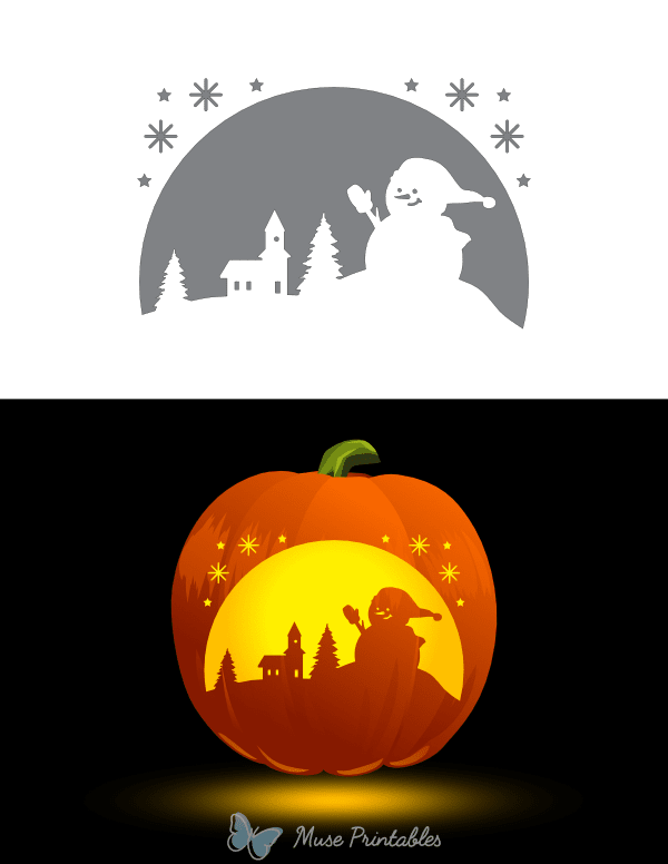 Snowman Waving Pumpkin Stencil