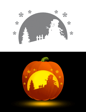 Snowman Winter Scene Pumpkin Stencil