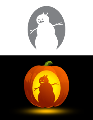 Snowman With Jack-o'-lantern Head Pumpkin Stencil