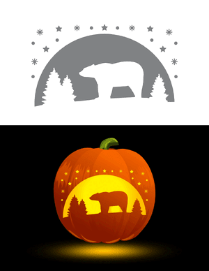 Snowy Polar Bear Scene Pumpkin Stencil